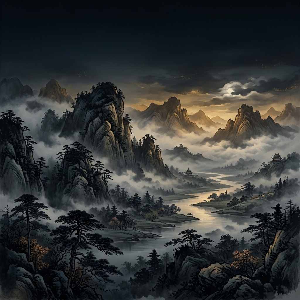 Shanshui ink wash landscape — the world of Gyllene Kuben